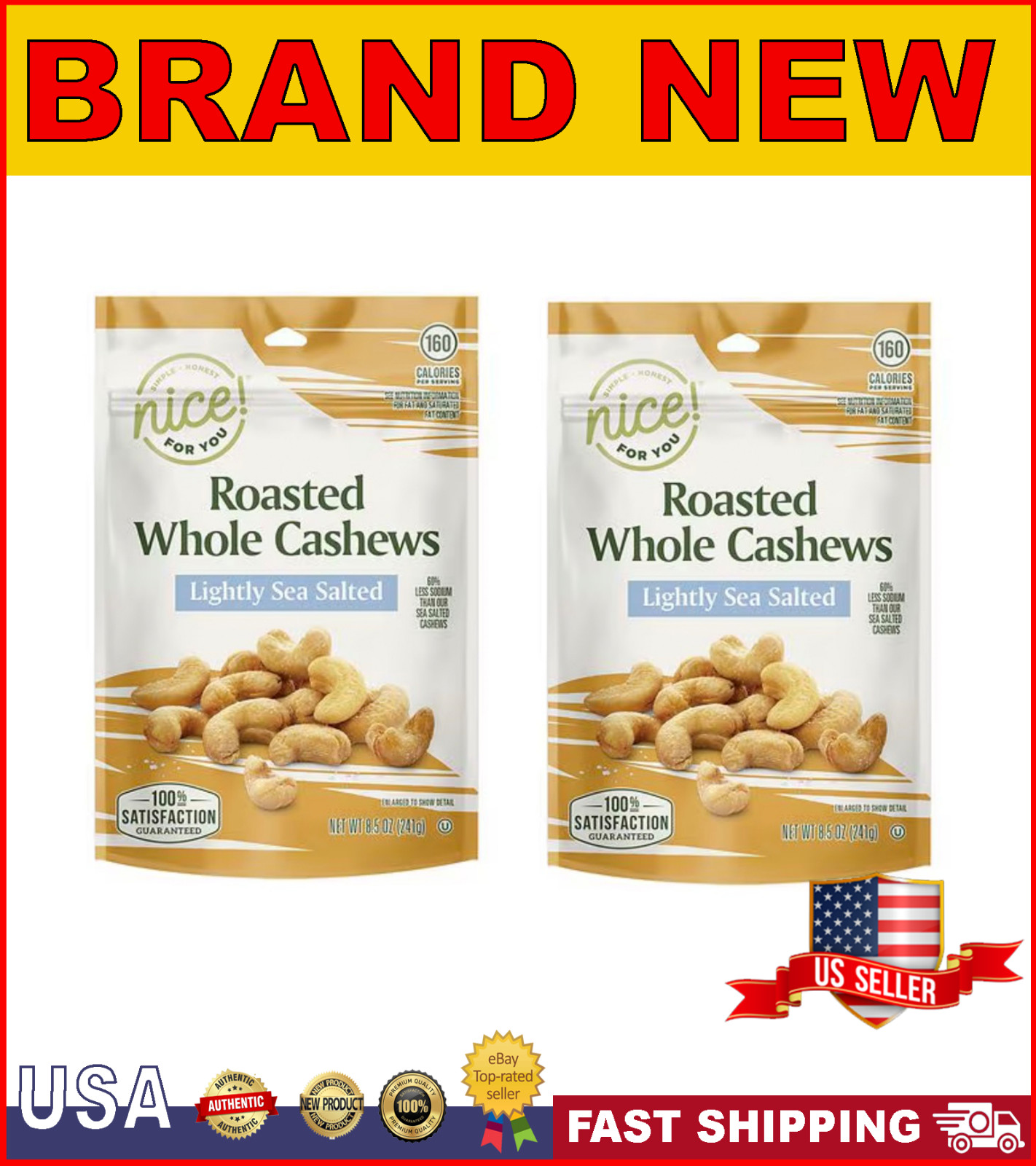 Roasted Whole Cashews Lightly Sea Salted, 8.5 oz | Ex: May 2027 | 2 PACK | NEW