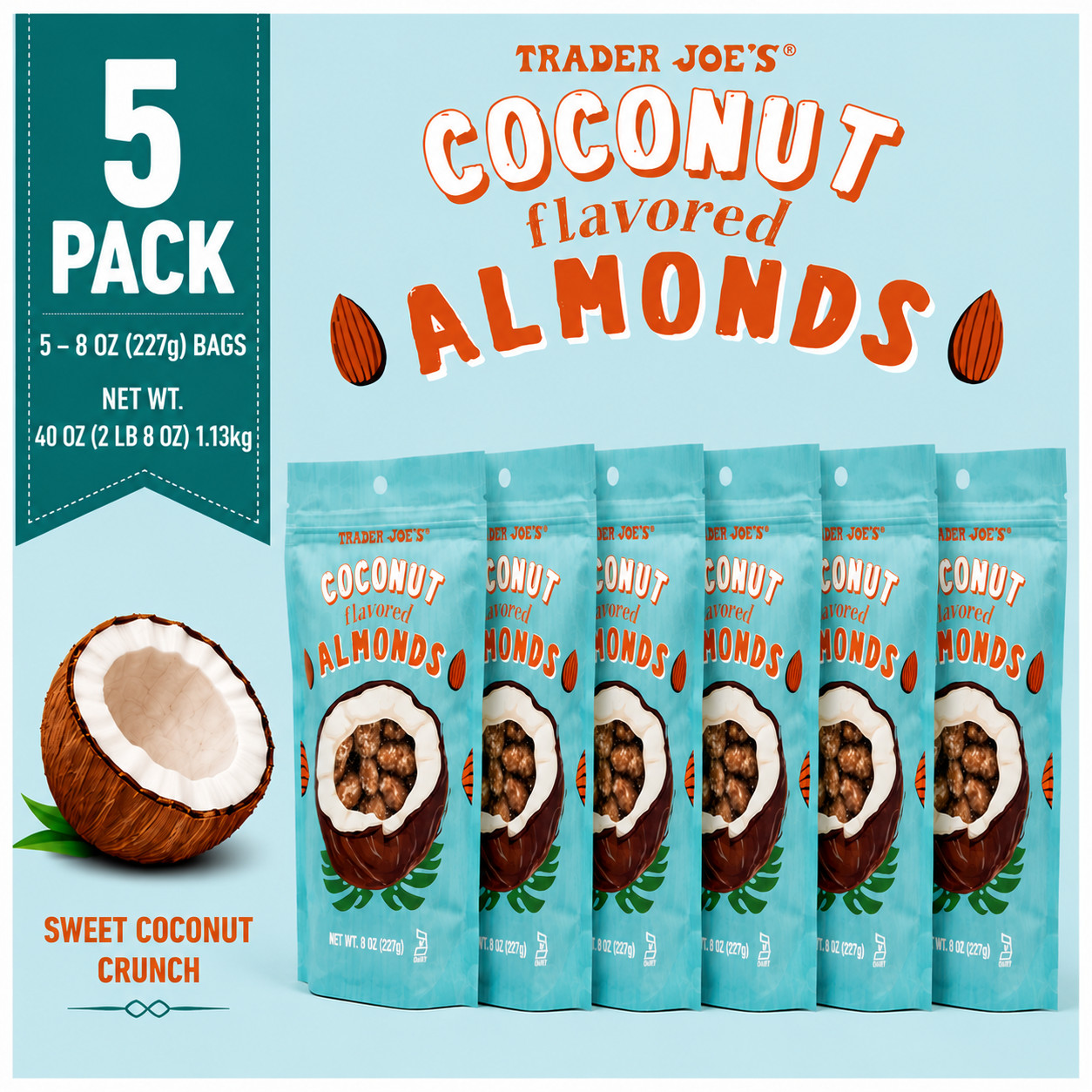 5-Pack Trader Joe’s Coconut Flavored Almonds 8 Oz (227g)