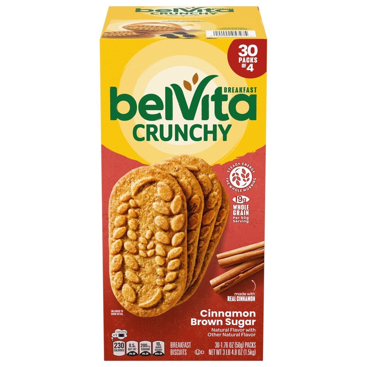 Belvita Breakfast Biscuit, Cinnamon Brown Sugar, 1.76 Oz, 30-Count