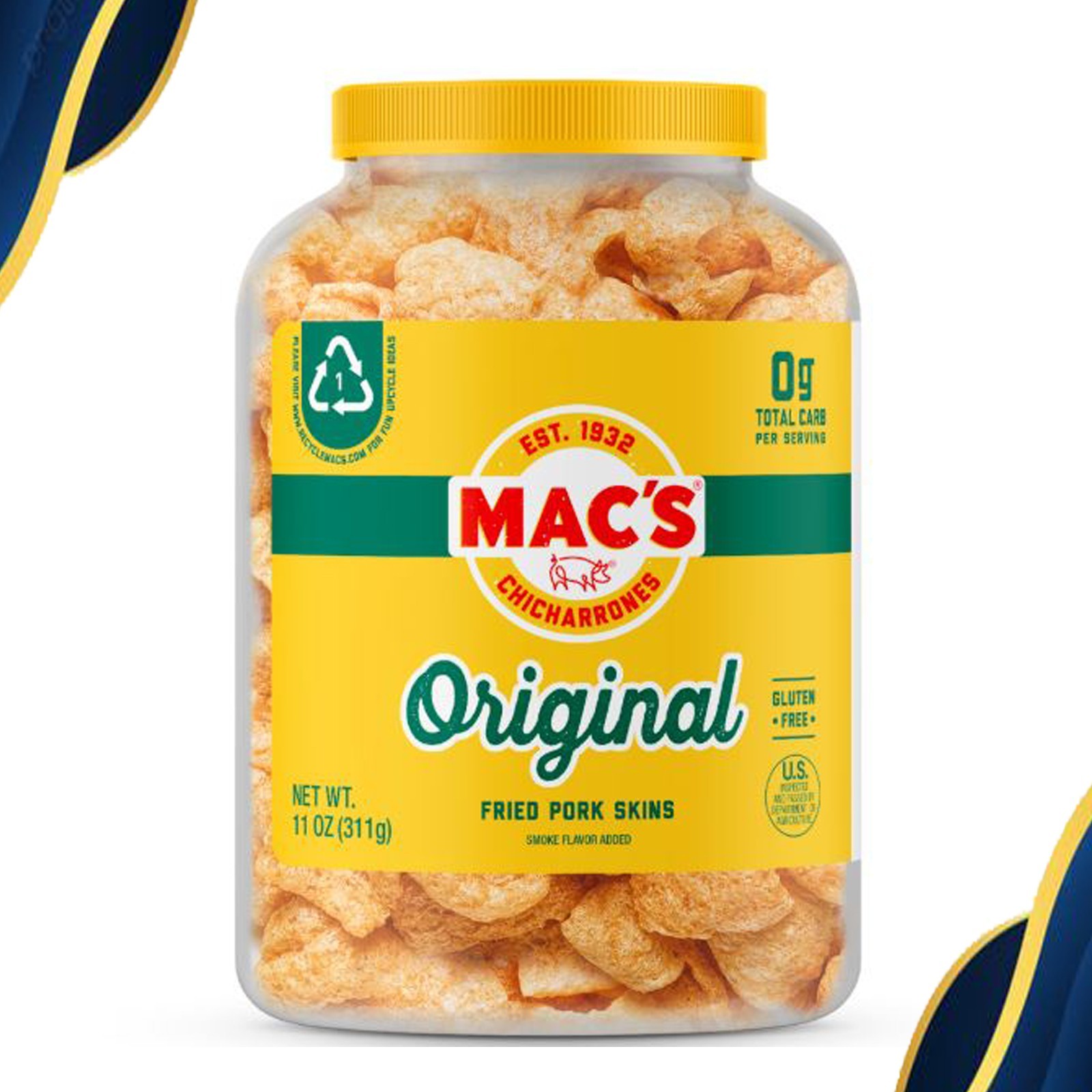 Mac’s Original Fried Pork Skins 11oz Barrel – Free Shipping