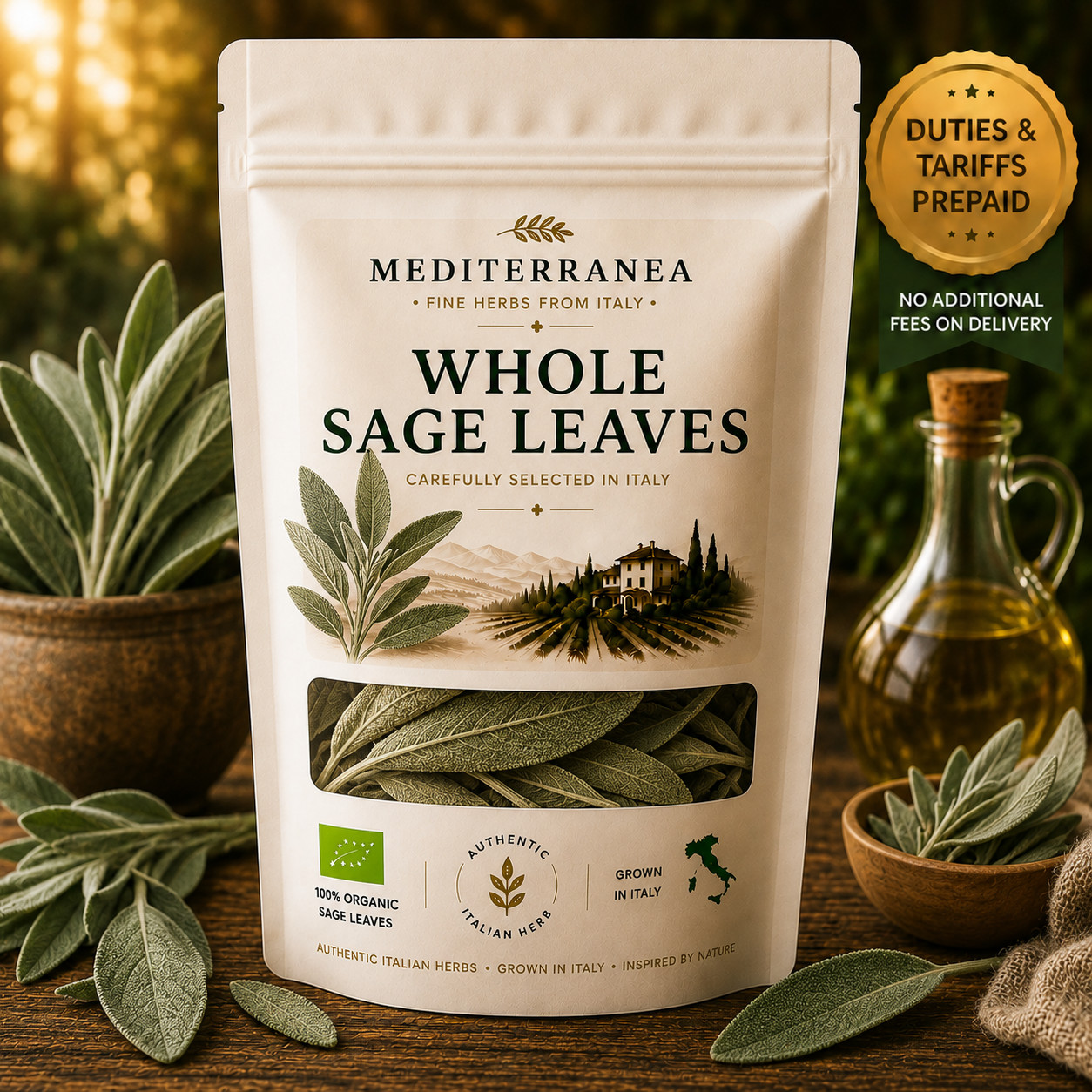Organic Whole Sage Leaves | Premium Italian Herb | Mediterranean Roots
