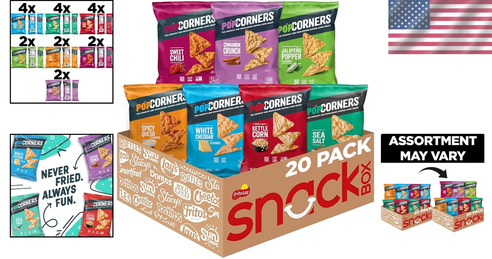 Wholesome 20-Pack Popped Corn Snack Variety – 1 Oz Each, Perfect for On-the-Go