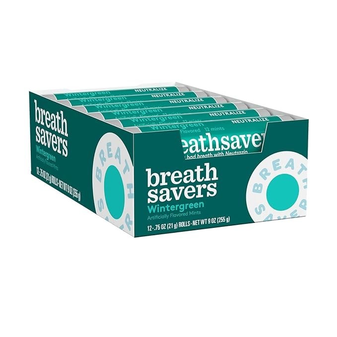 BREATH SAVERS Wintergreen Flavored Sugar Free Breath Mints Rolls, .75 oz (12 Cot
