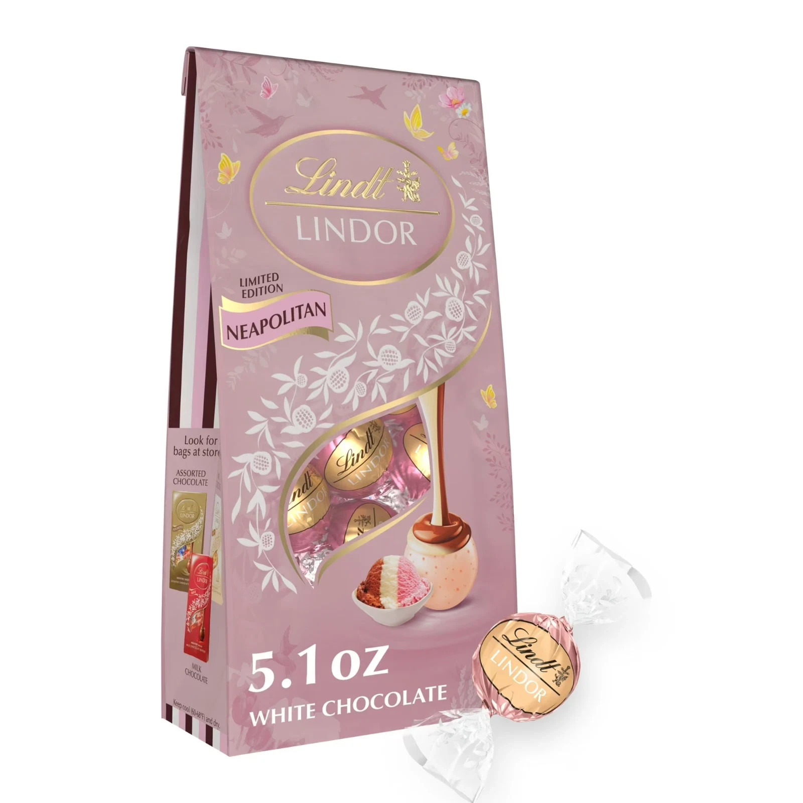 Lindt Lindor 5.1oz NEAPOLITAN White Chocolate Truffles Limited Edition BB 9/2026
