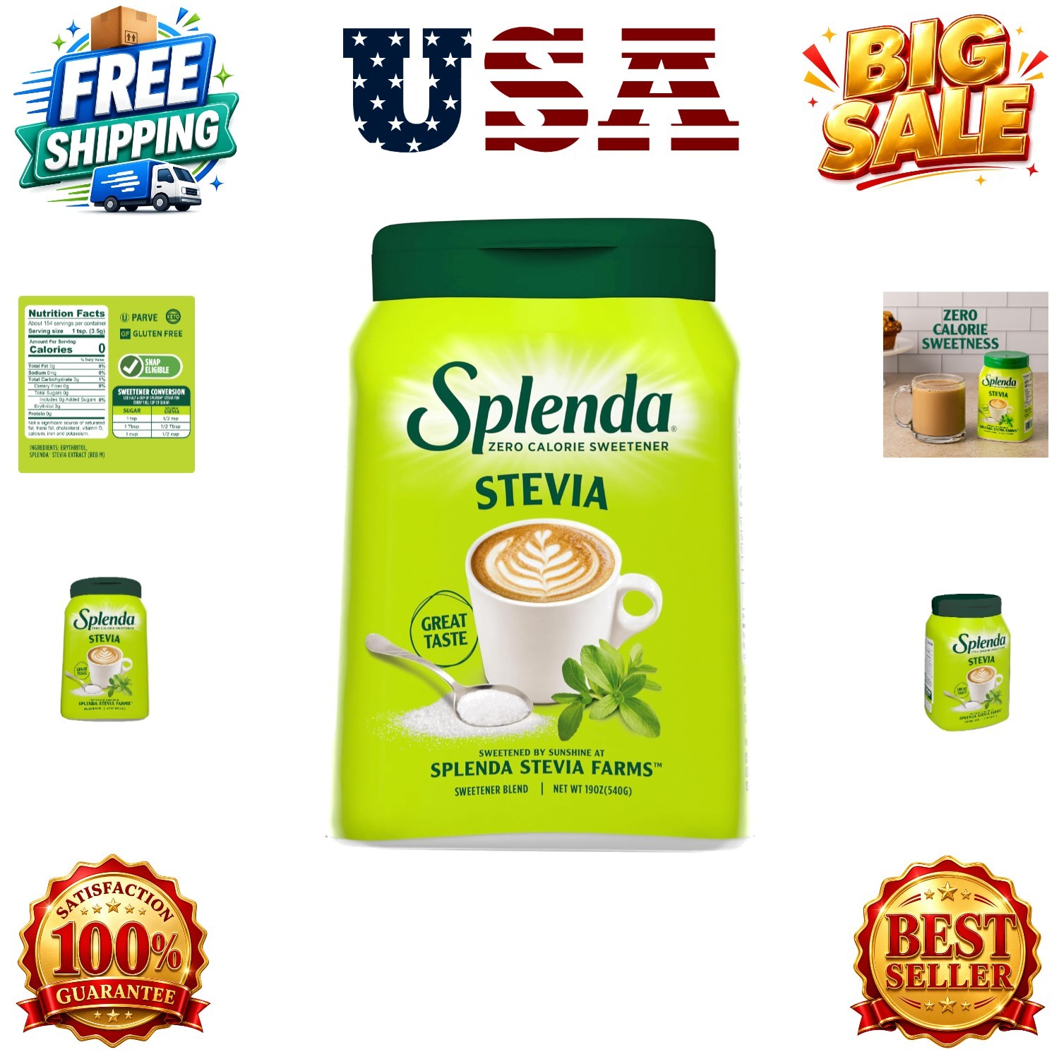 Stevia Zero Calorie Sweetener, Plant Based Sugar Substitute Granulated Powder…