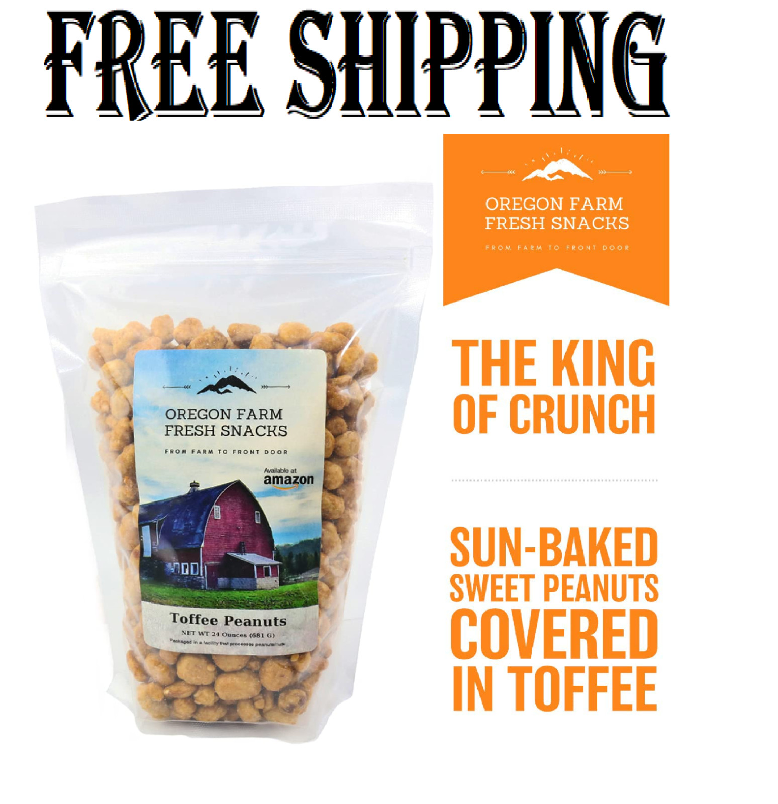 Oregon Farm Fresh Snacks Toffee Peanuts – Sun-Baked Sweet Covered in Toffee – Lo