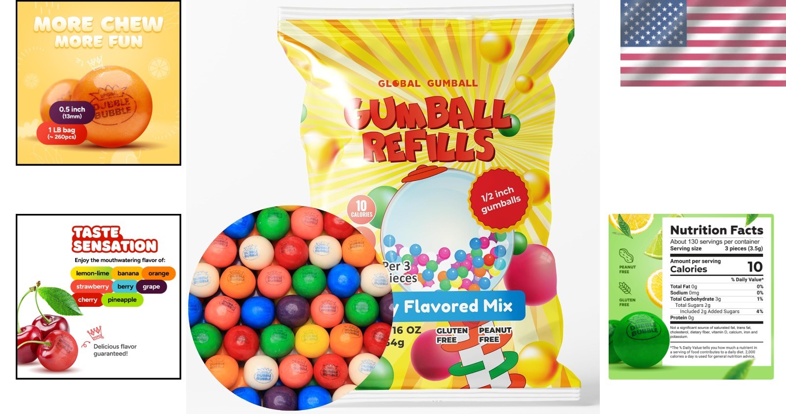 Assorted Fruit Gumballs 1lb Pack – Perfect 0.5 Inch Refills for Vending Machines