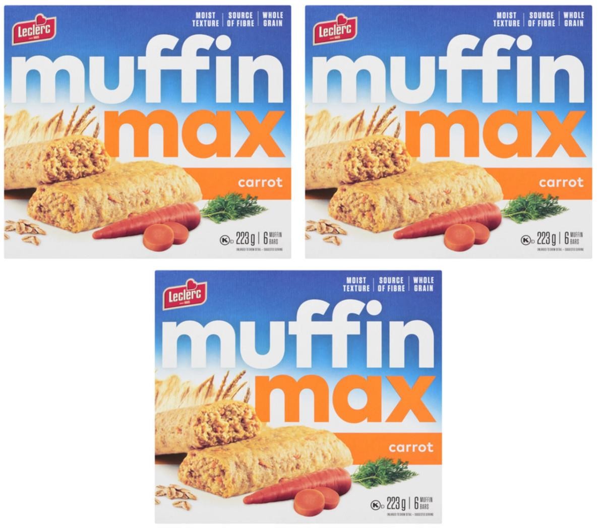 Leclerc Muffin Max Bars Carrot Cake 223g (3 Pack)
