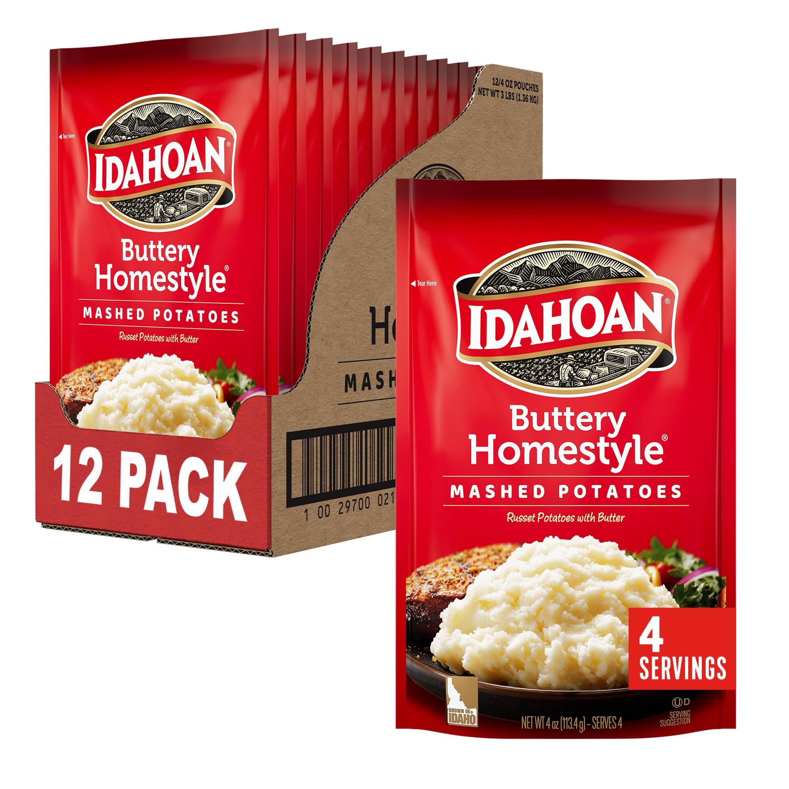 Idahoan Buttery Homestyle Mashed 4 Ounce (Pack of 12), Creamy Yellow