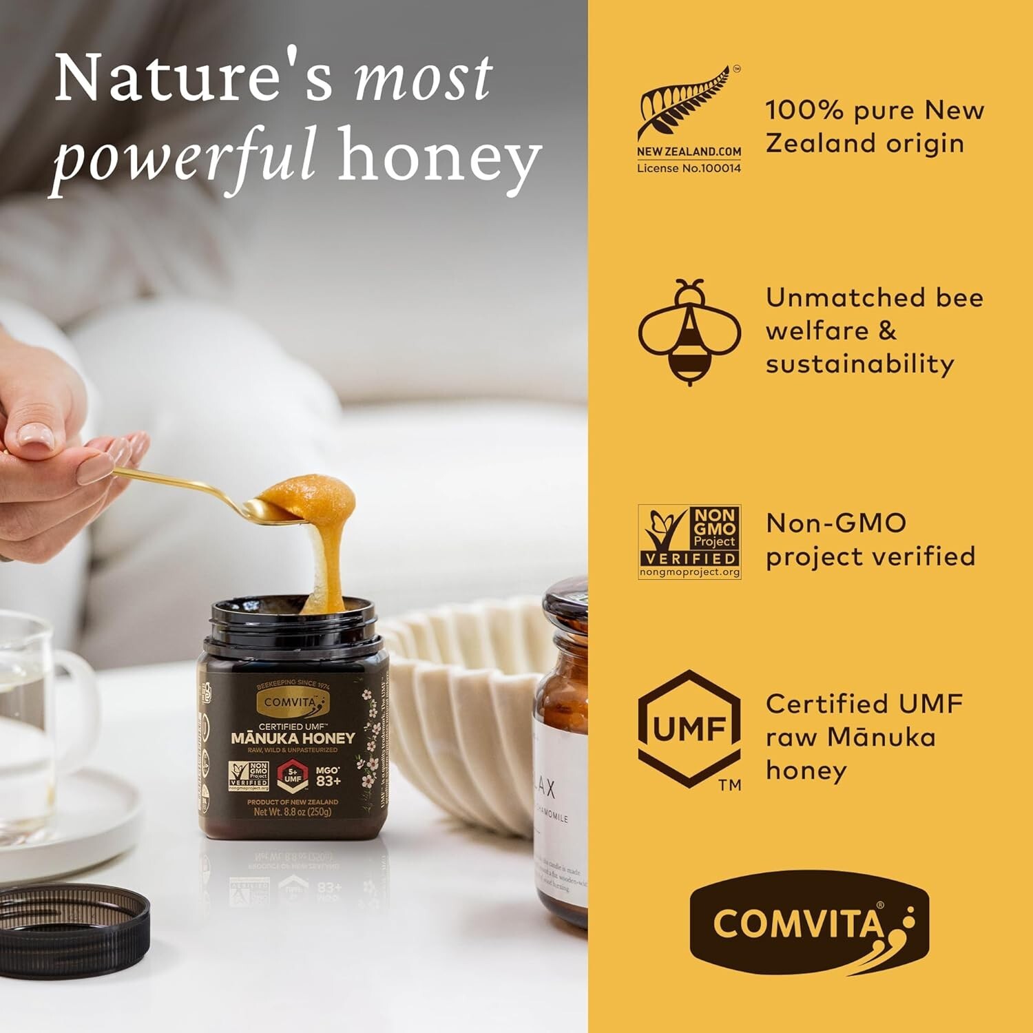 Comvita Raw Wild New Zealand Manuka Honey Certified UMF 5+ MGO 83+ 8.8 oz (250g)