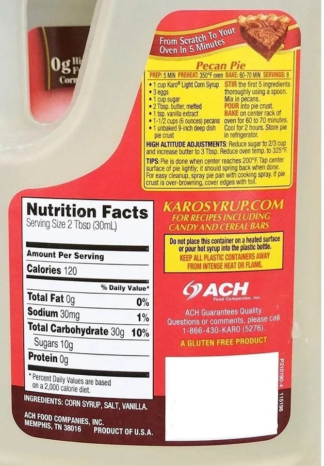 Karo Light Corn Syrup 128oz Gallon Baking Sweetener for Desserts & Candy