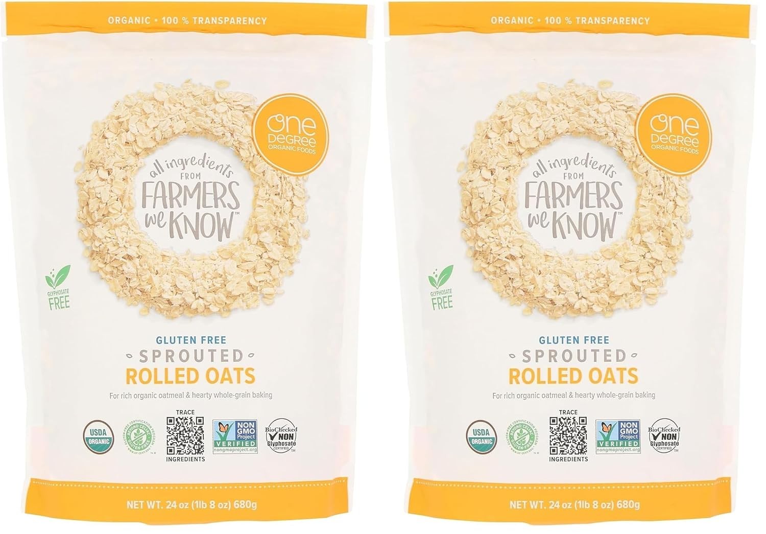 One Degree Organic Gluten Free Sprouted Rolled Oats 24 Ounce Breakfast Cereal