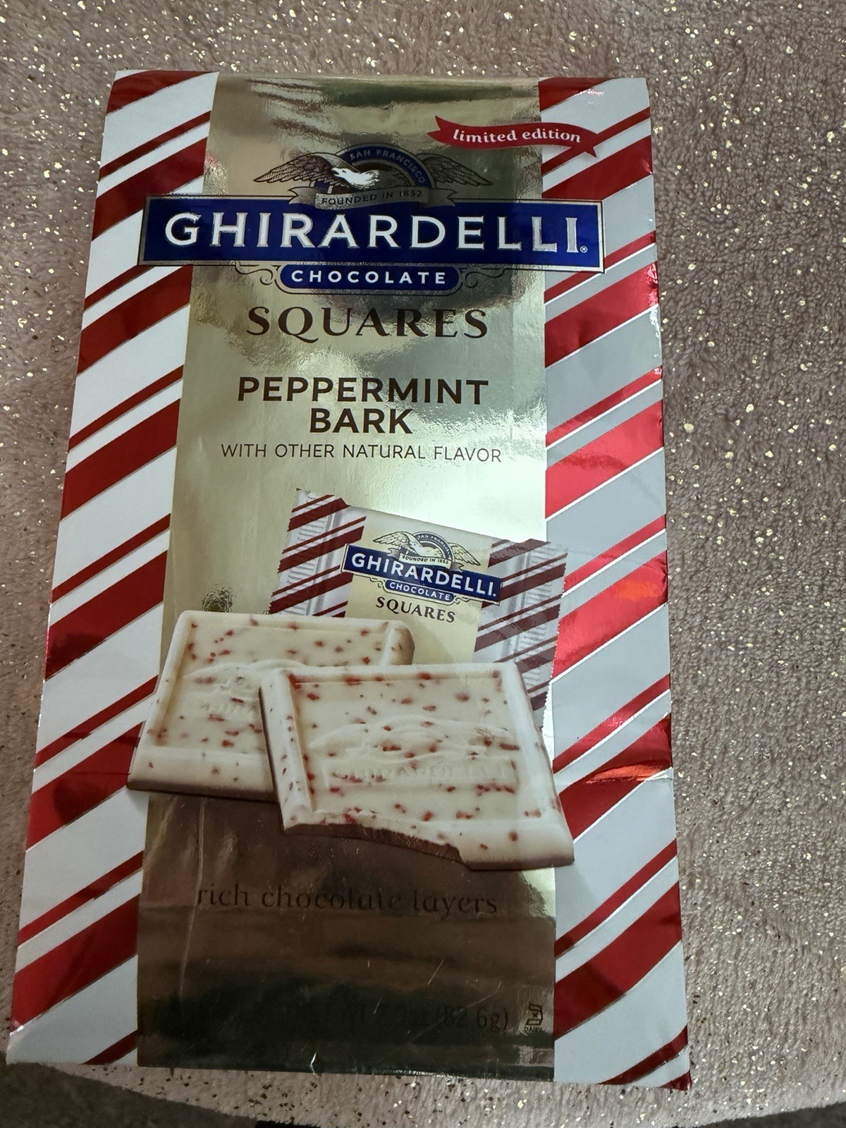 Ghirardelli Peppermint Bark Chocolate Squares 7 Pc in a bag x 3 Bags EXPmay/26