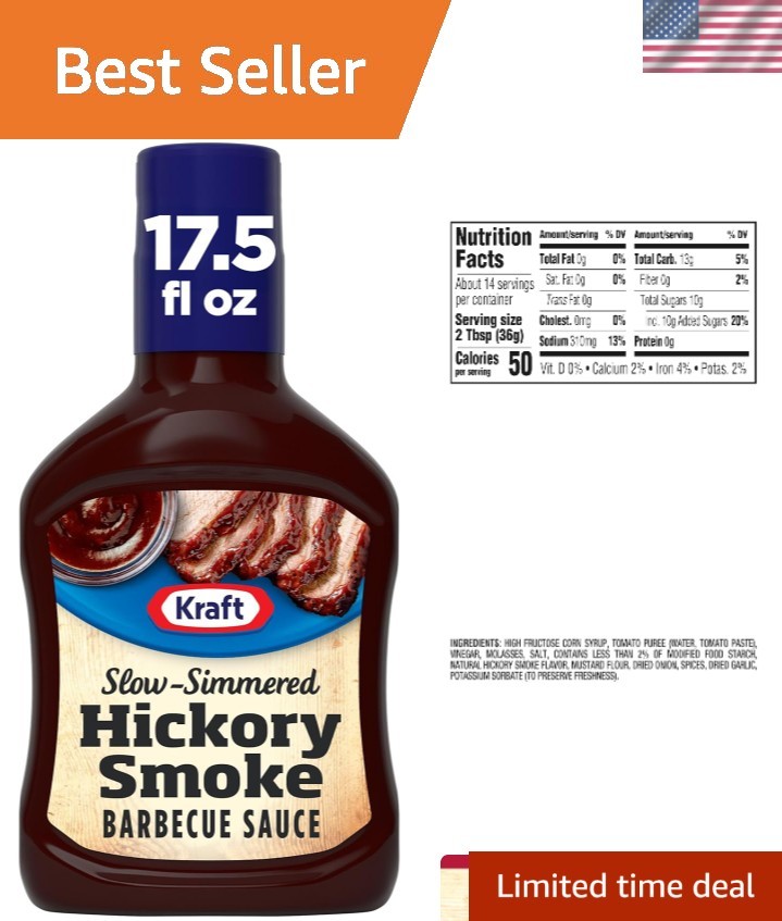Luxury Hickory Smoked BBQ Sauce, 17.5 oz Squeeze Bottle for Rich Flavor