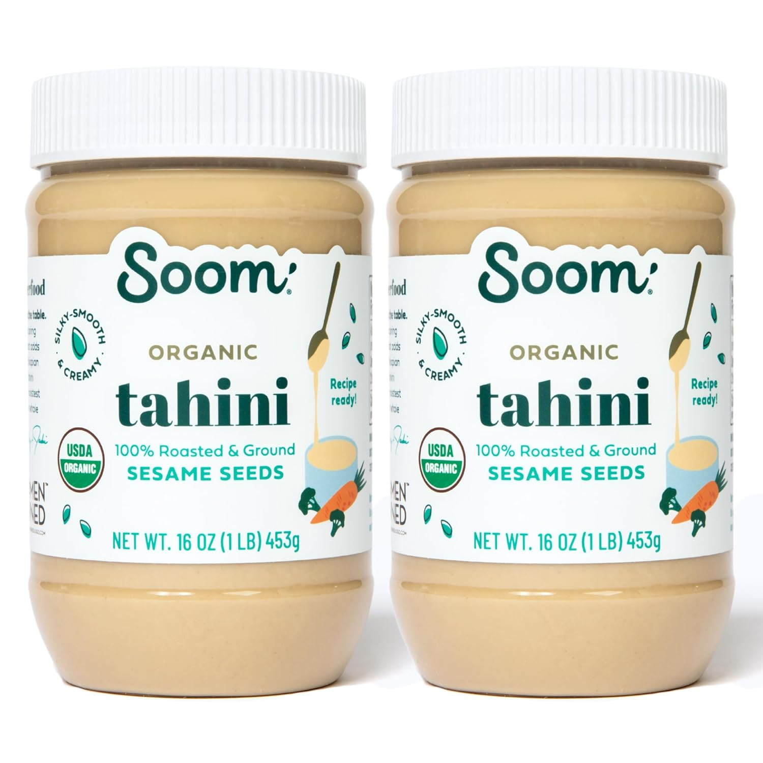 Soom Foods Organic Tahini 16oz (2 Pack) | Roasted & Ground Sesame Seed Paste | C