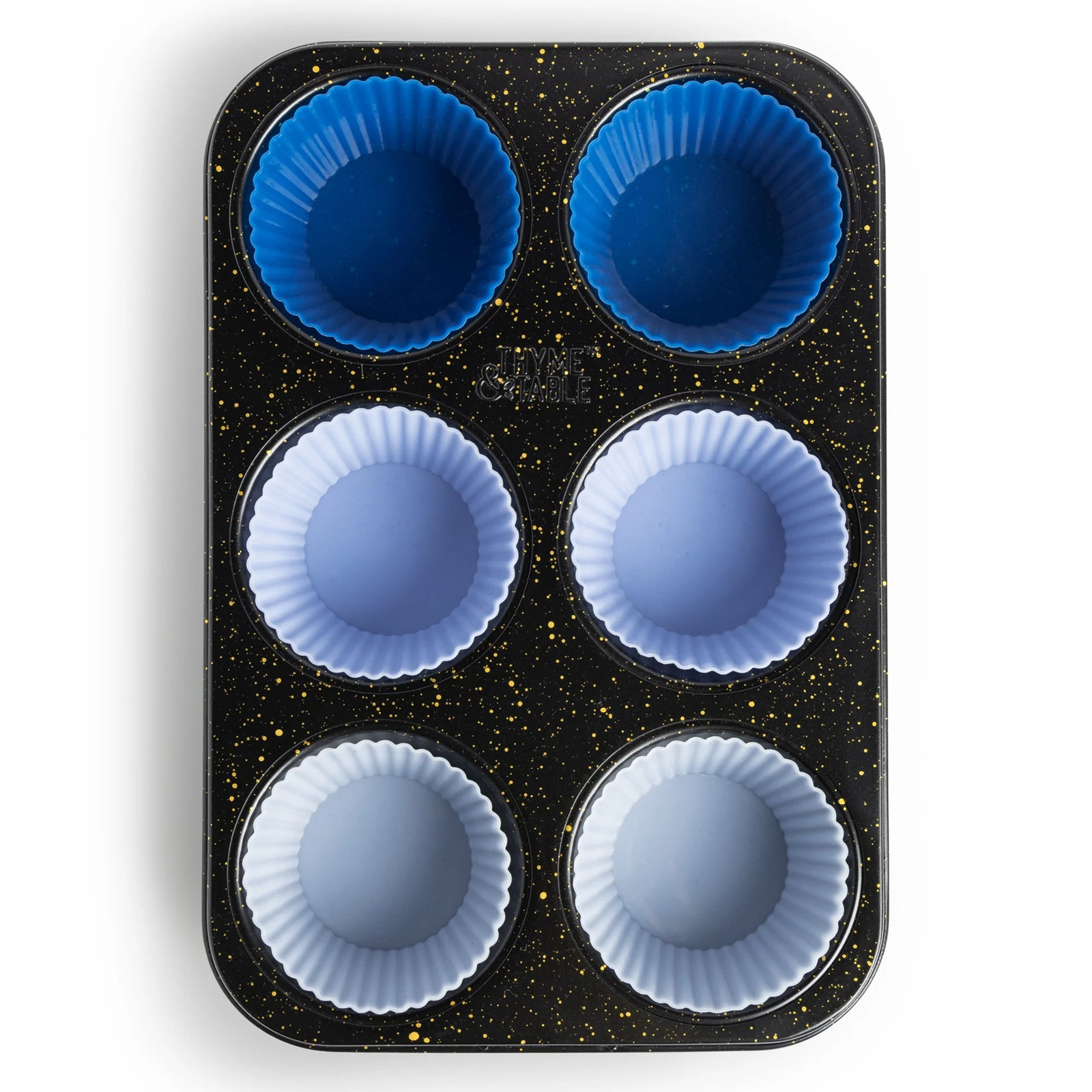 Thyme & Table 6 Cup Non-Stick Jumbo Muffin Pan, 6 Silicone Liners – Black