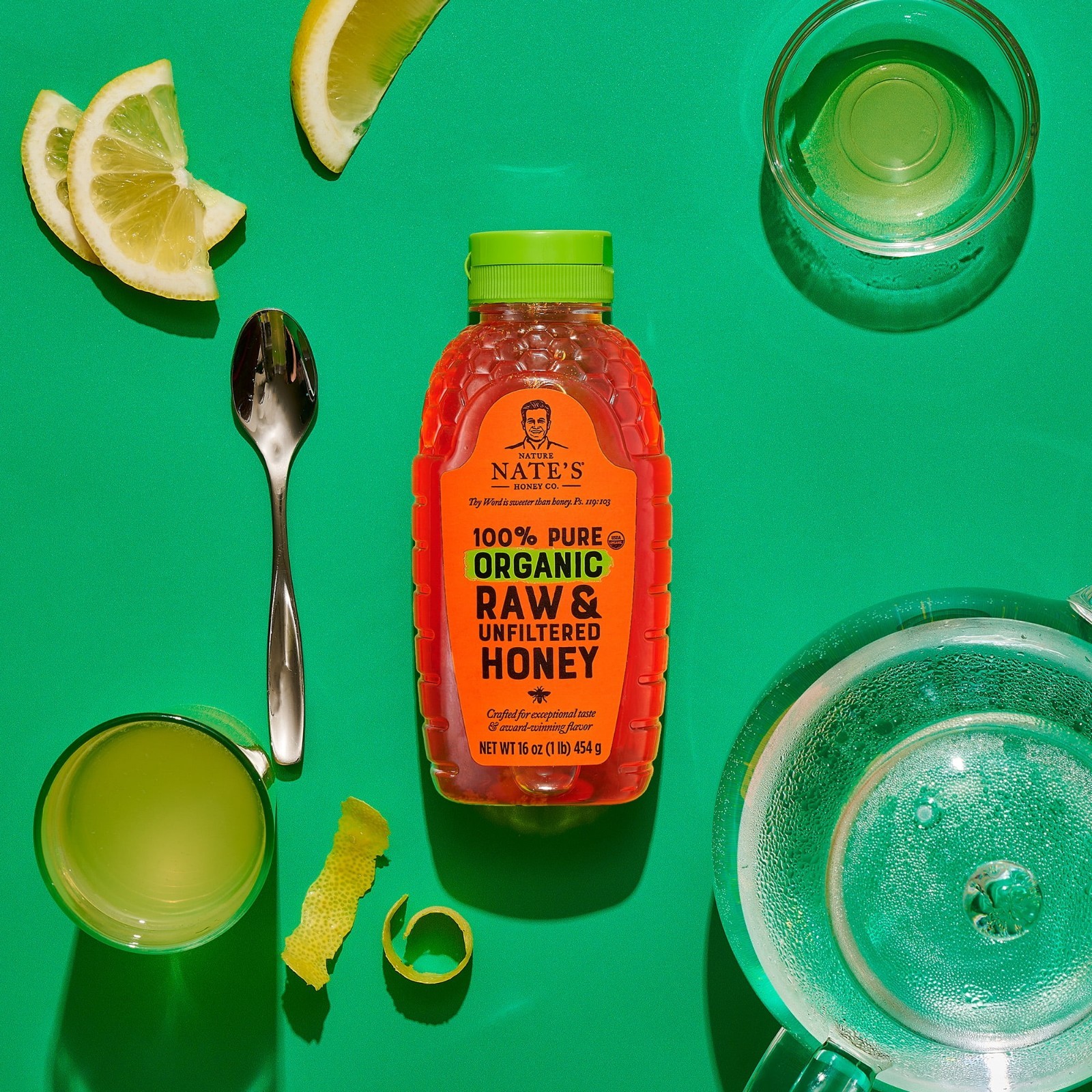Nature Nate’s Organic Honey: 100% Pure, Raw and Unfiltered Honey – 16 fl oz Glut