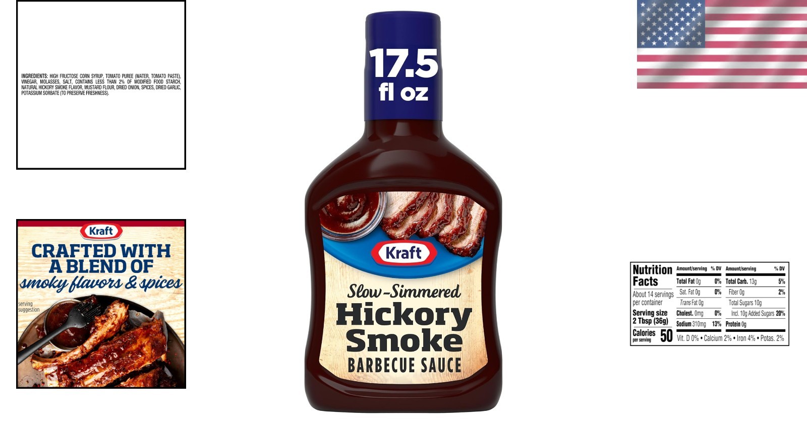 Luxury Hickory Smoked BBQ Sauce, 17.5 oz Squeeze Bottle for Rich Flavor