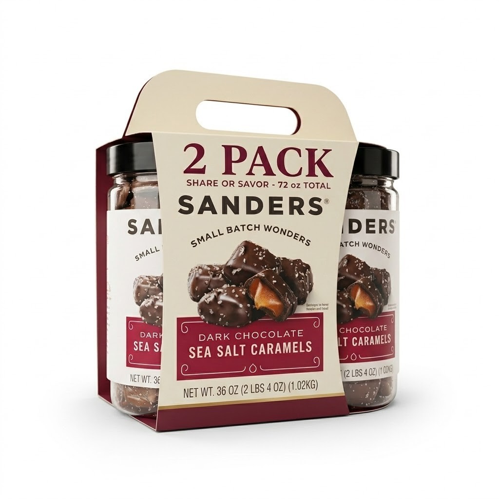 Sanders Dark Chocolate Sea Salt Caramels 36 oz Jars 2 Pack Gourmet Candy