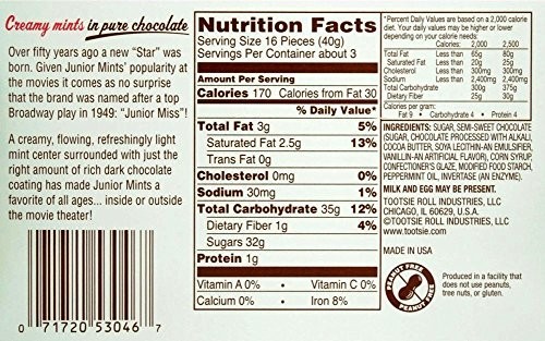 Junior Mints – 12 count – Creamy Mints In Pure Chocolate, Theater Box 3.5 oz
