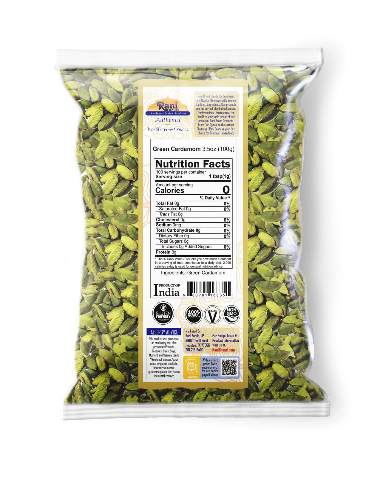 Rani Green Cardamom Pods Spice (Hari Elachi) 3.5oz 3.5 Ounce (Pack of 1)