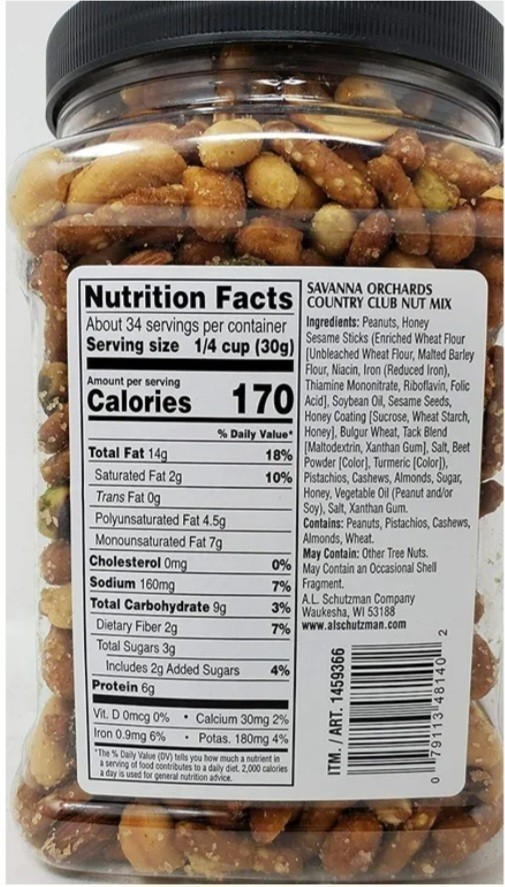 Savanna Orchard Country Club Nut Mix 36 Ounce Assorted Nuts, Kosher