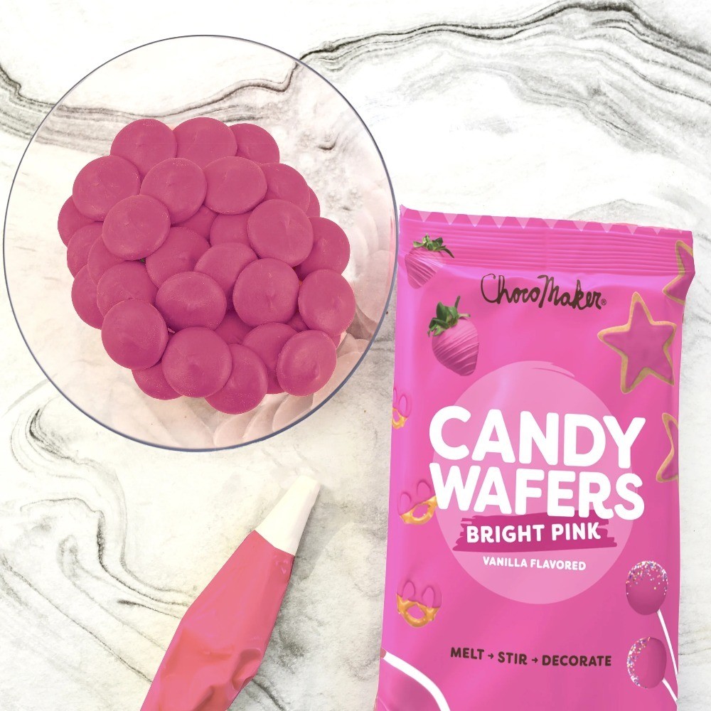Bright Pink Vanilla Flavored Candy Wafers 12oz, Contains Milk and Soy.