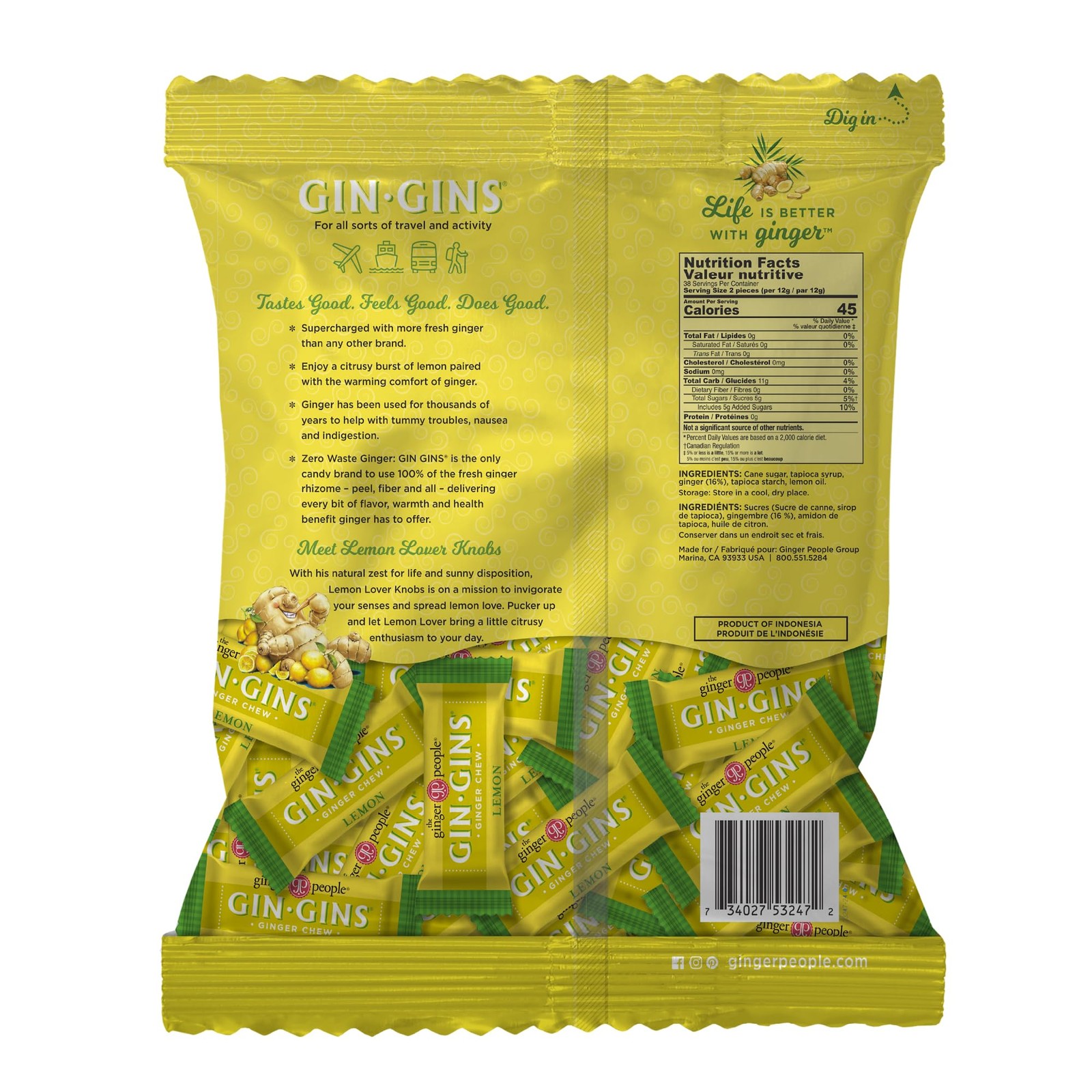 GIN GINS Lemon Ginger Chews Made w/Fresh 1lb 1Pk (Pack of 1)