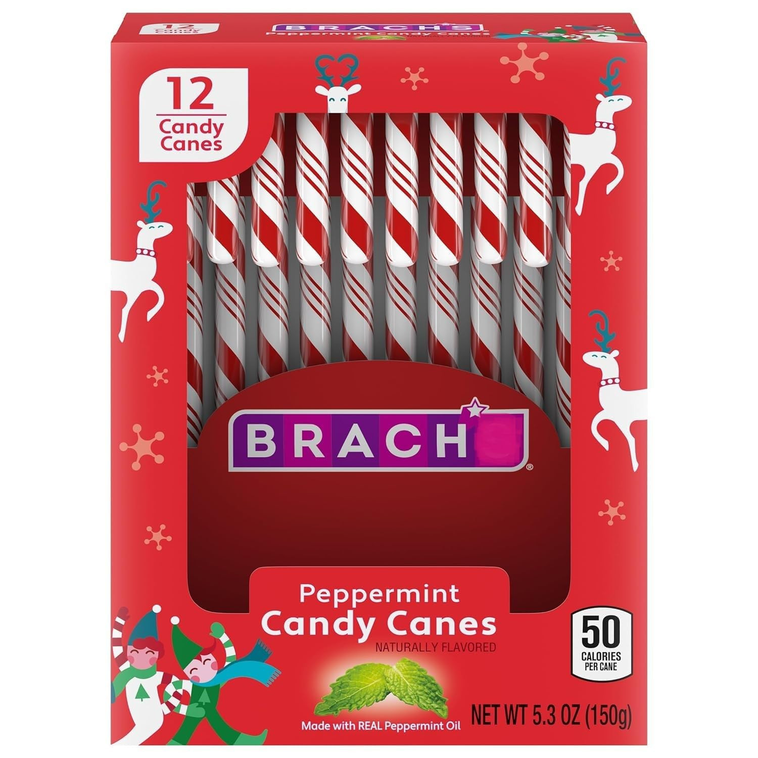Brachscandy Canes Peppermint – Individually Wrapped Bulk Christmas Candy Canes –