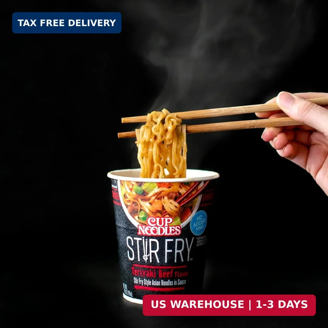 Nissin Cup Noodles Stir Fry Noodles in Sauce, Teriyaki Beef, 3 Ounce (Pack of 6)