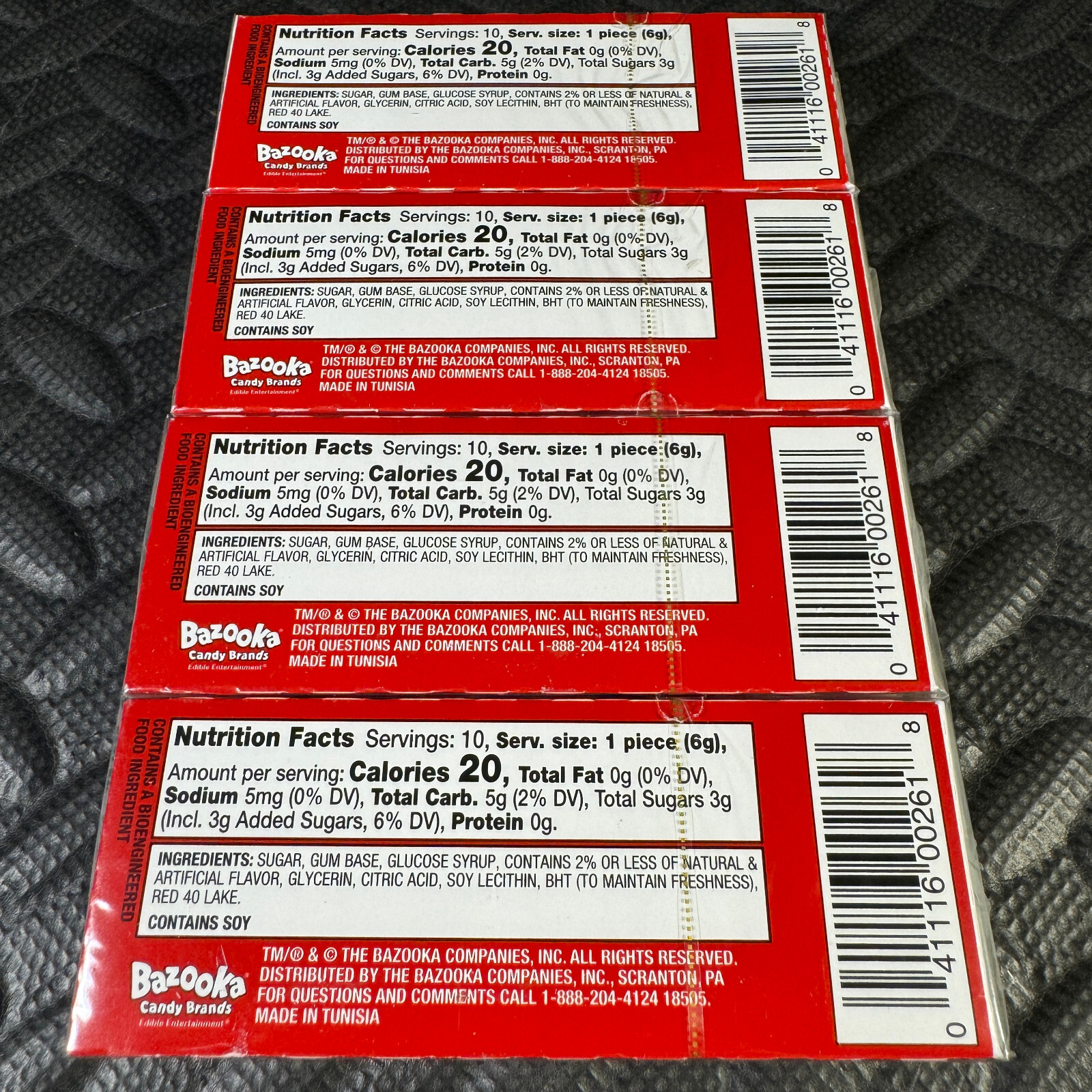 4-PACK LOT BOX BAZOOKA ORIGINAL FLAVOR BUBBLE GUM 10 PIECES PER PACK = 40 pcs!