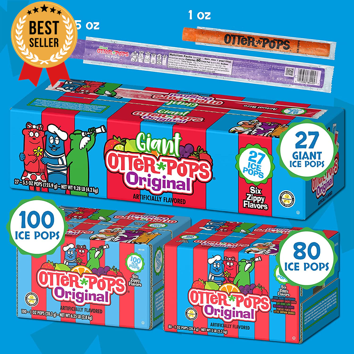 Giant Original 5.5Oz 27 Ice Pops Six Zippy Flavors Summer Treats