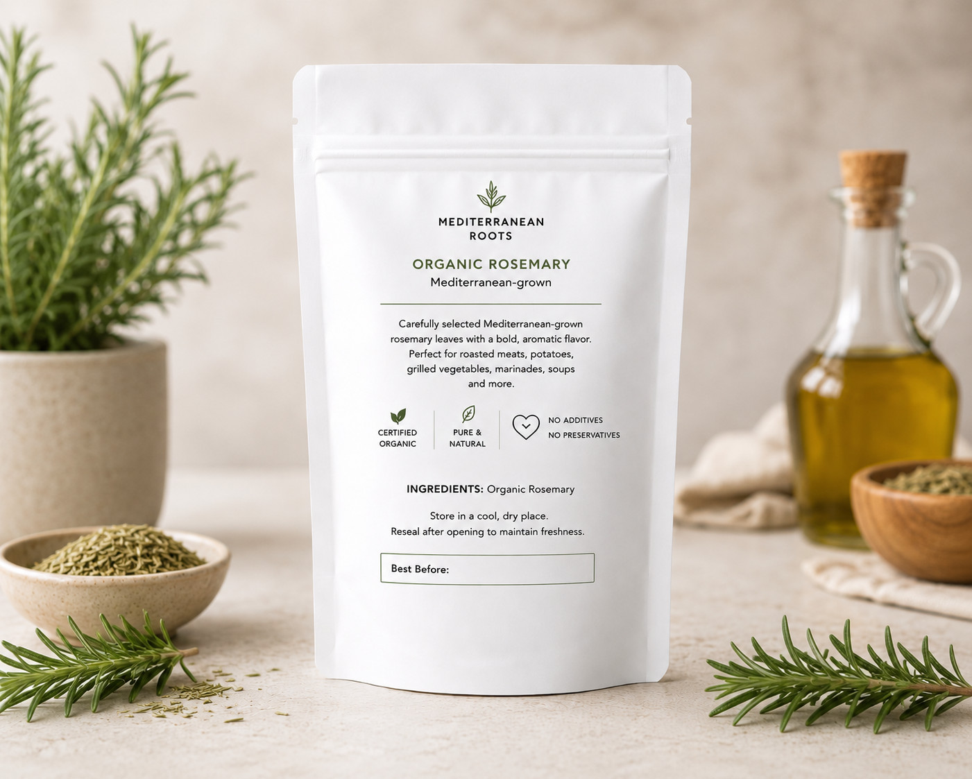 Organic Dried Rosemary Leaves, Premium Italian Herb, Mediterranean Culinary Herb