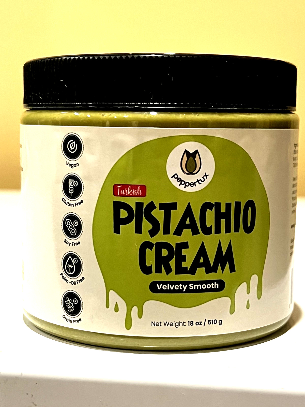 Peppertux Turkish Pistachio Cream, 18 oz Vegan; Gluten, Grain & Sot Free