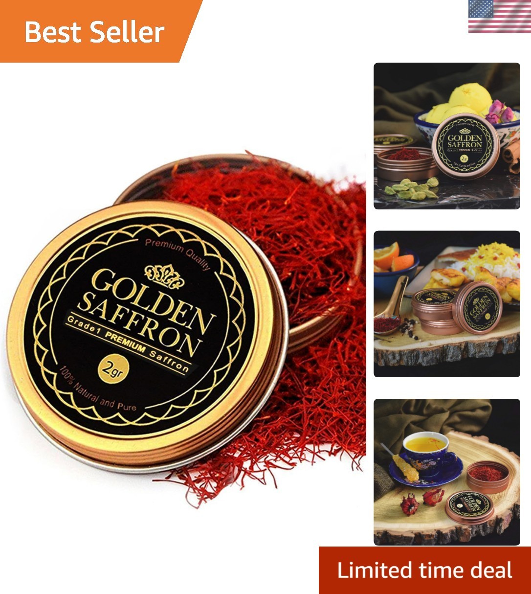 Finest Pure All Red Saffron Threads, Grade A+ Super Negin, Non-GMO Verified….