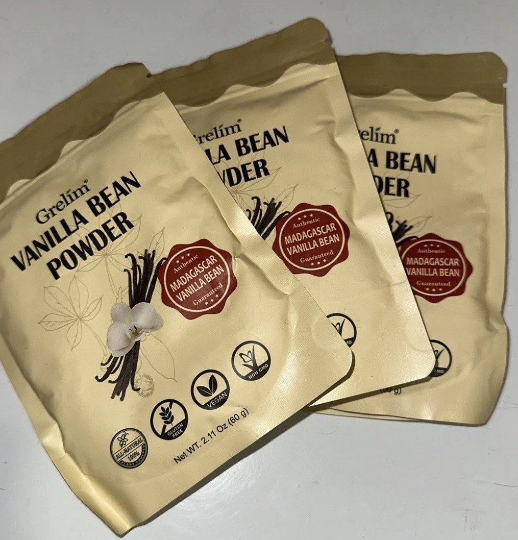3 Packs Of Grelim 100% Pure Ground Madagascar Vanilla Bean Powder 2.11 Oz