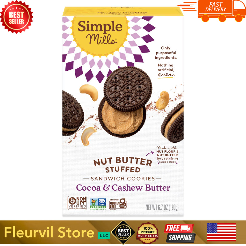 Simple Mills Nut Butter Stuffed Sandwich Cookies, Cocoa Cashew Creme, Gluten-Fre