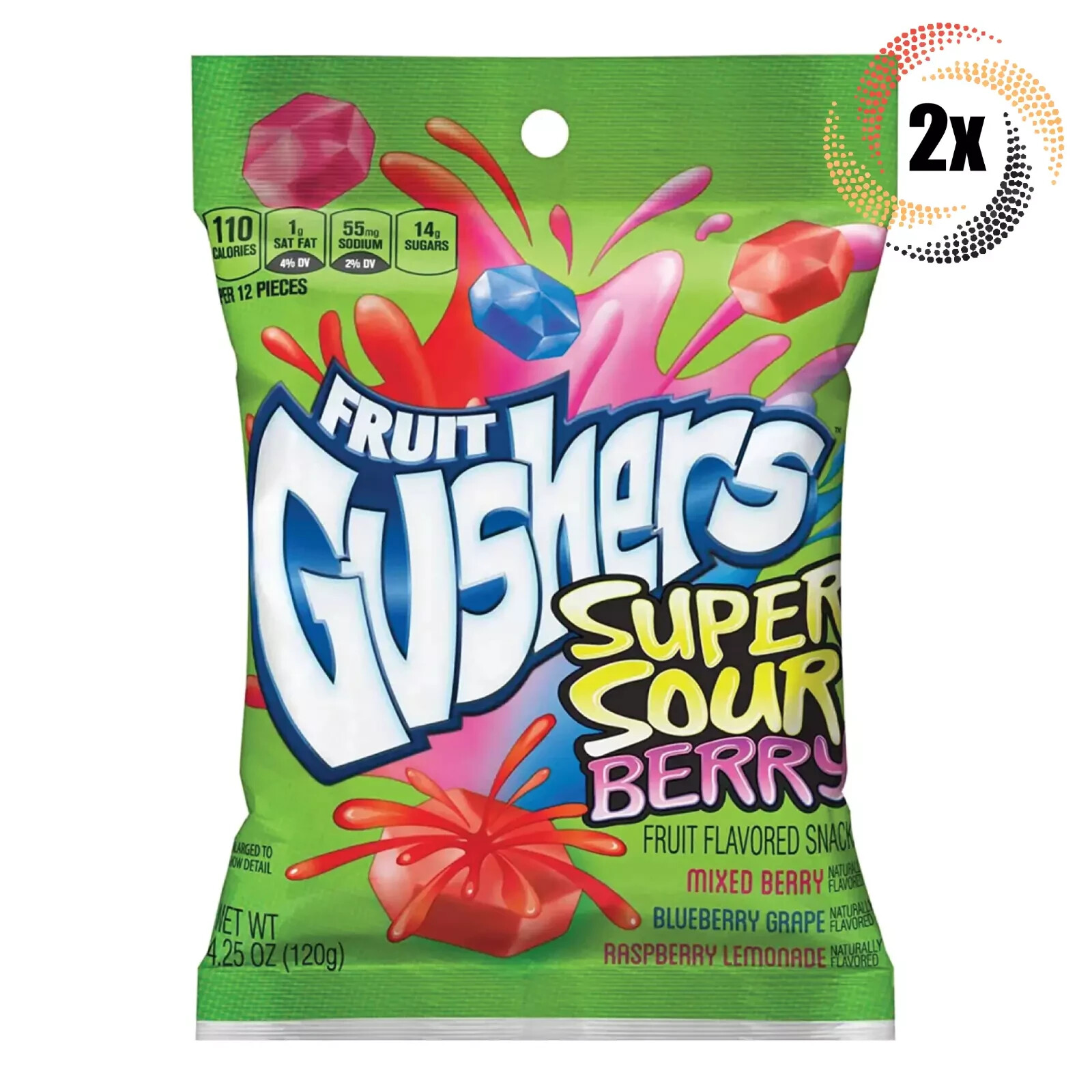 2x Bags Gushers Super Sour Berry Fruit Flavored Snacks 3 Flavors – 4.25oz