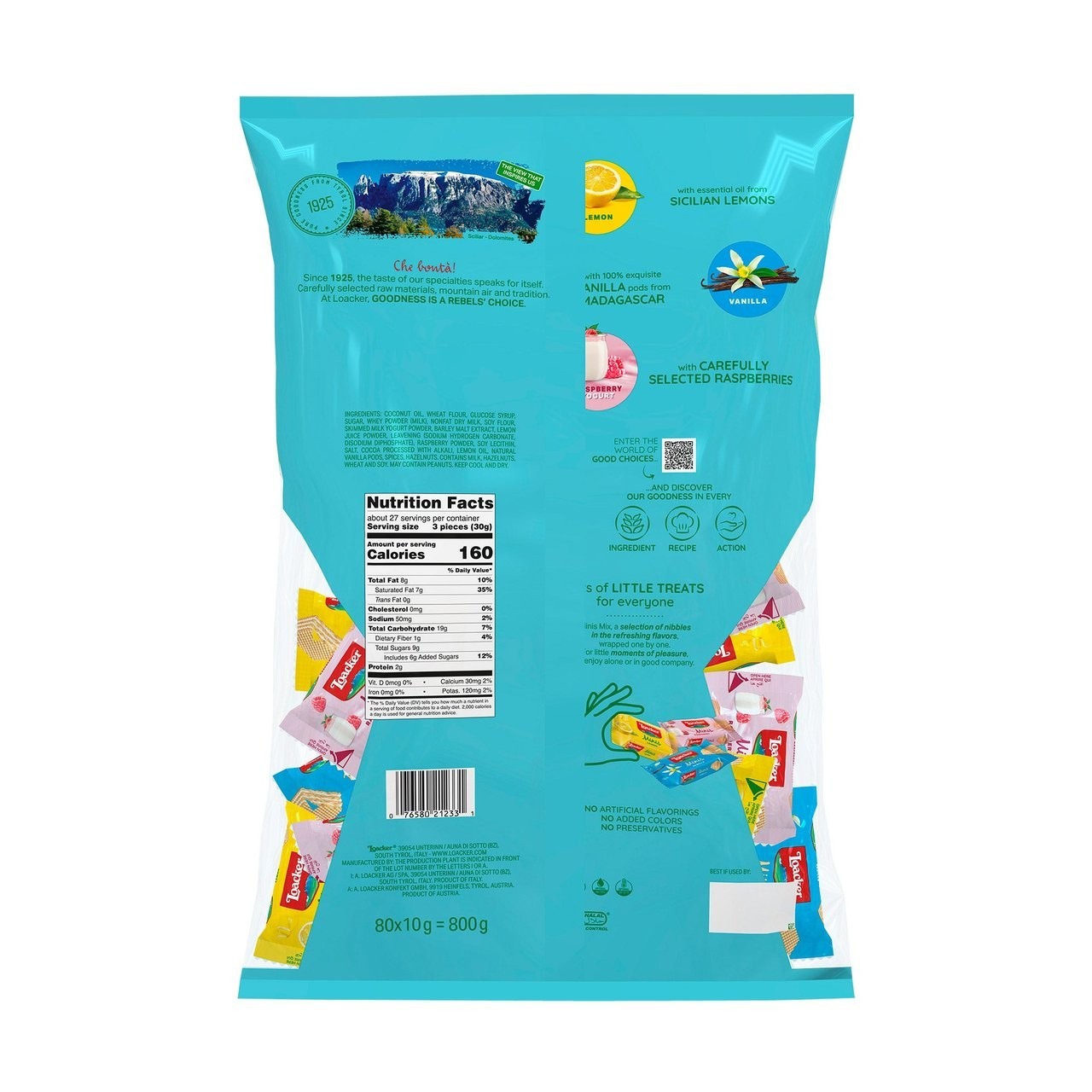 Loacker Minis Cream Filled Wafers -Variety Pack 28.22 oz-Lemon/Vanilla/Rasberry