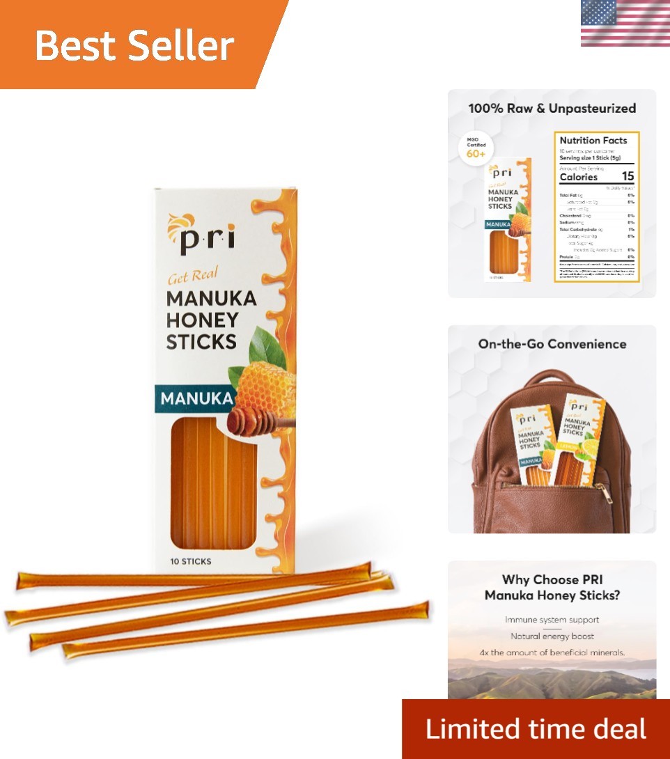 On-the-Go MGO 60+ Raw Manuka Honey Sticks from New Zealand, 10 Single Servings