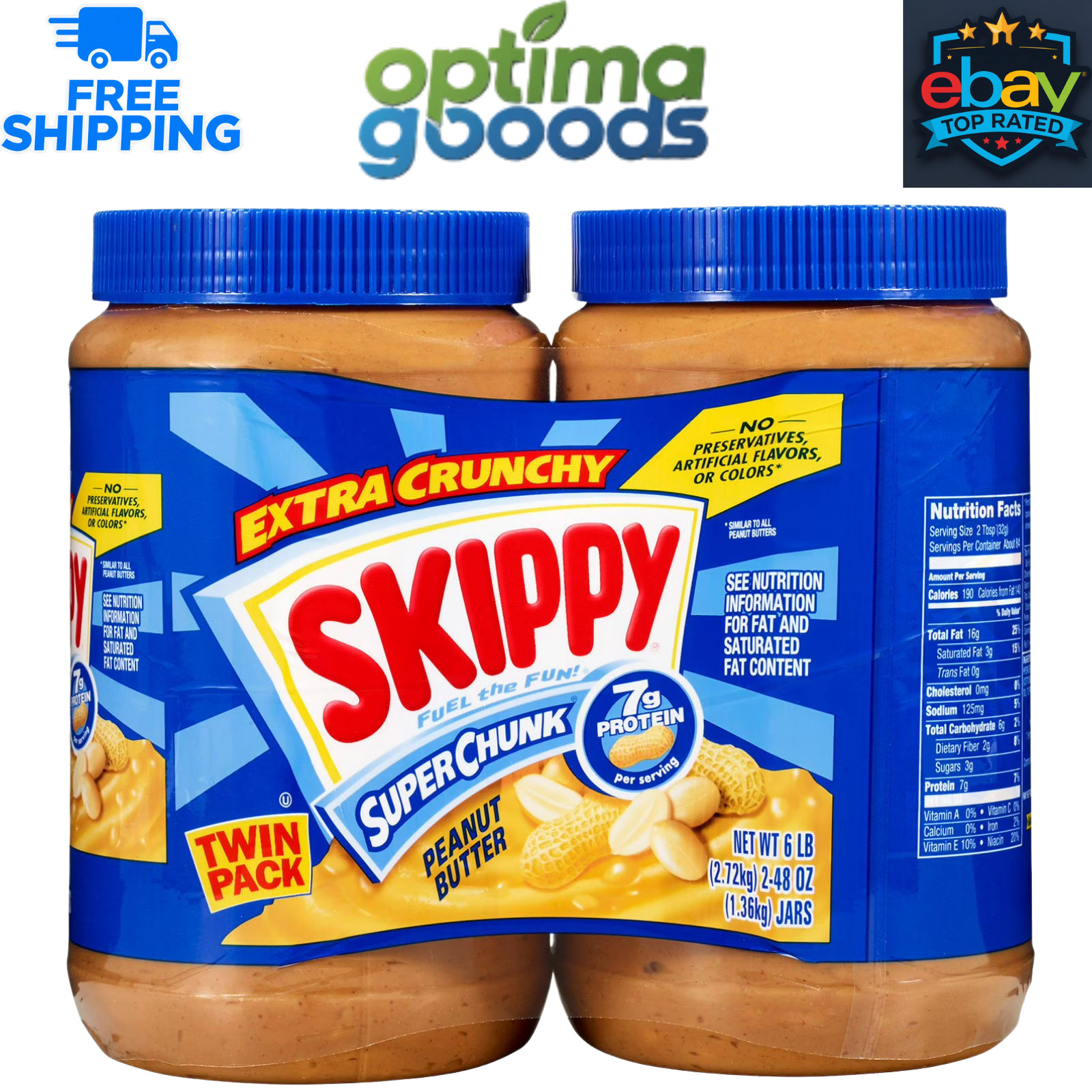 Skippy Super Chunk Peanut Butter 48 oz, 2 Pack – Crunchy Gluten Free Kosher