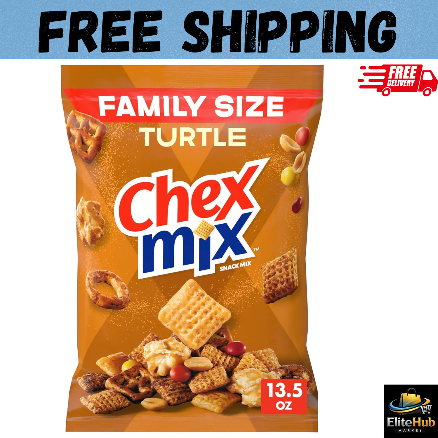 Chex Mix Turtle Snack Mix, Indulgent Snack Bag, Family Size, 13.5 oz