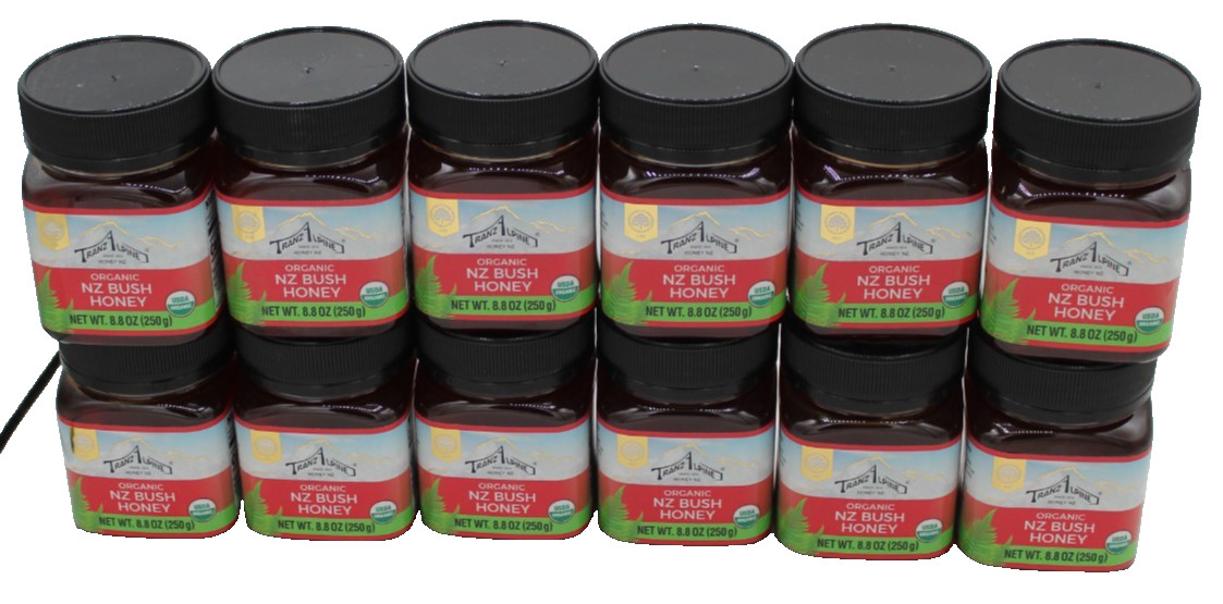Tranzalpine Organic NZ Bush Honey 8.8oz (250 g) PACK OF 12