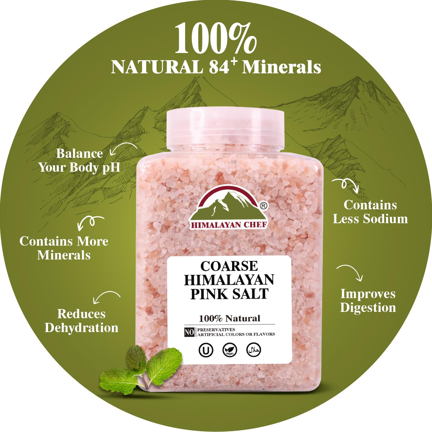 Pink Himalayan Salt Coarse Grain, 5 Lbs Plastic Jar – Pure, Natural, Kosher, Min