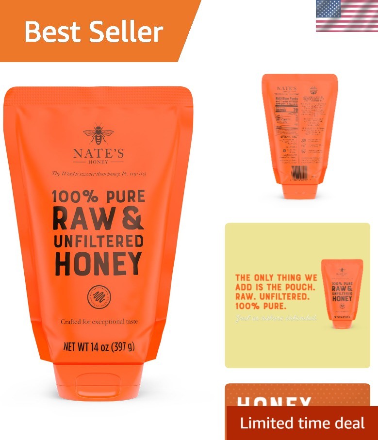 Nature Nate’s 100% Pure Honey in Eco-Friendly Pouch – 14 Ounces