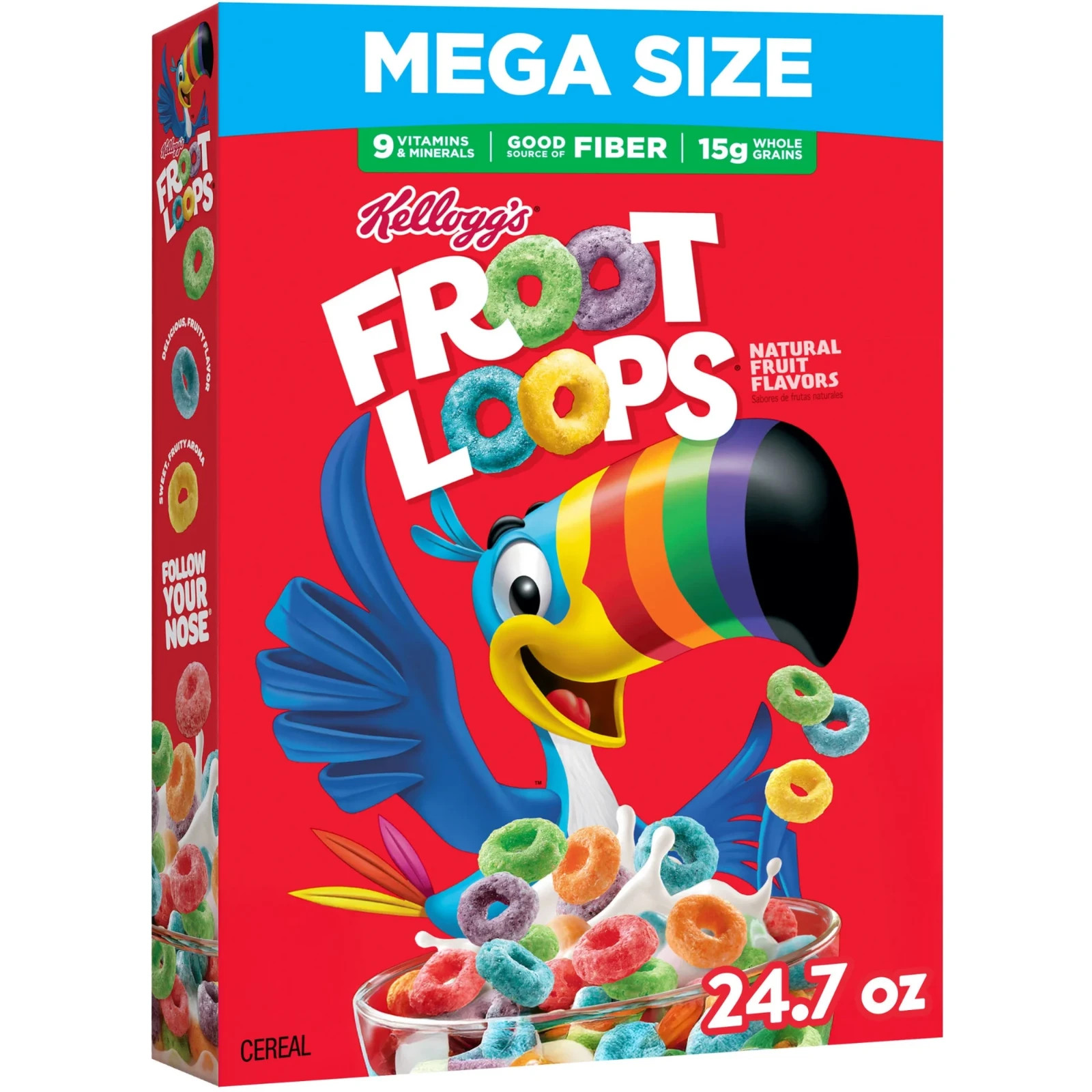 Kellogg’s Froot Loops Breakfast Cereal, Good Source of Fiber, 15g Whole Grains,