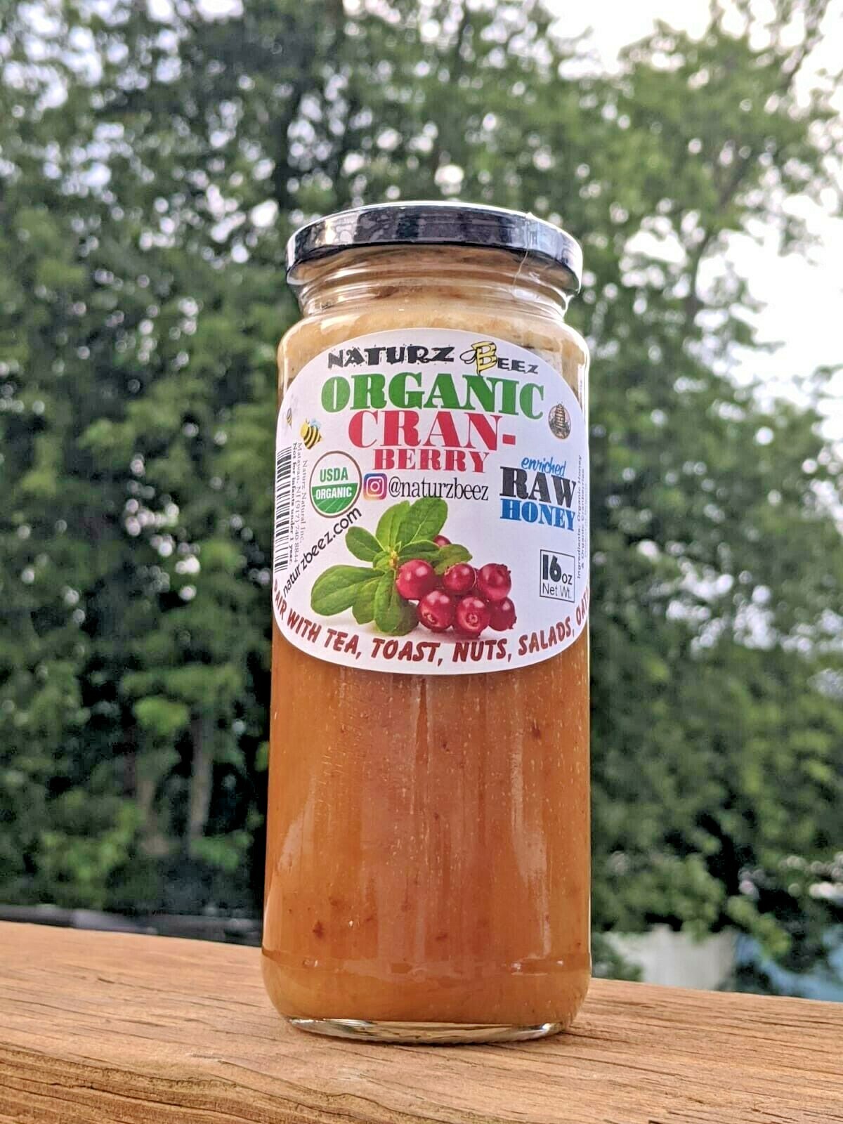 ORGANIC RAW HONEY & ORGANIC CRANBERRY 1LB / 454g 100% USDA ORGANIC CERTIFIED