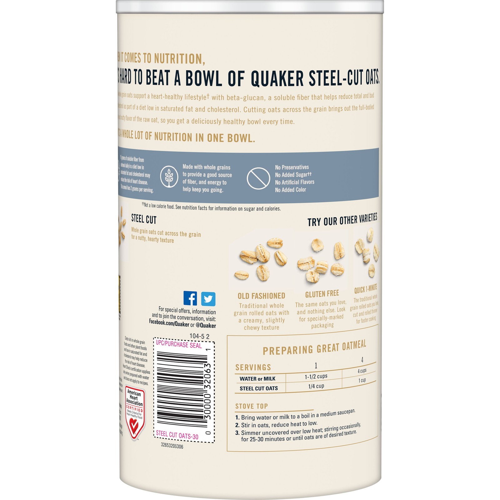 Quaker Steel Cut Traditional Oats 30 oz.