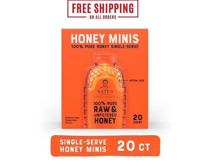 Nature Nate’s Honey Minis 100% Pure Raw and Unfiltered Honey 20 Single Serve New
