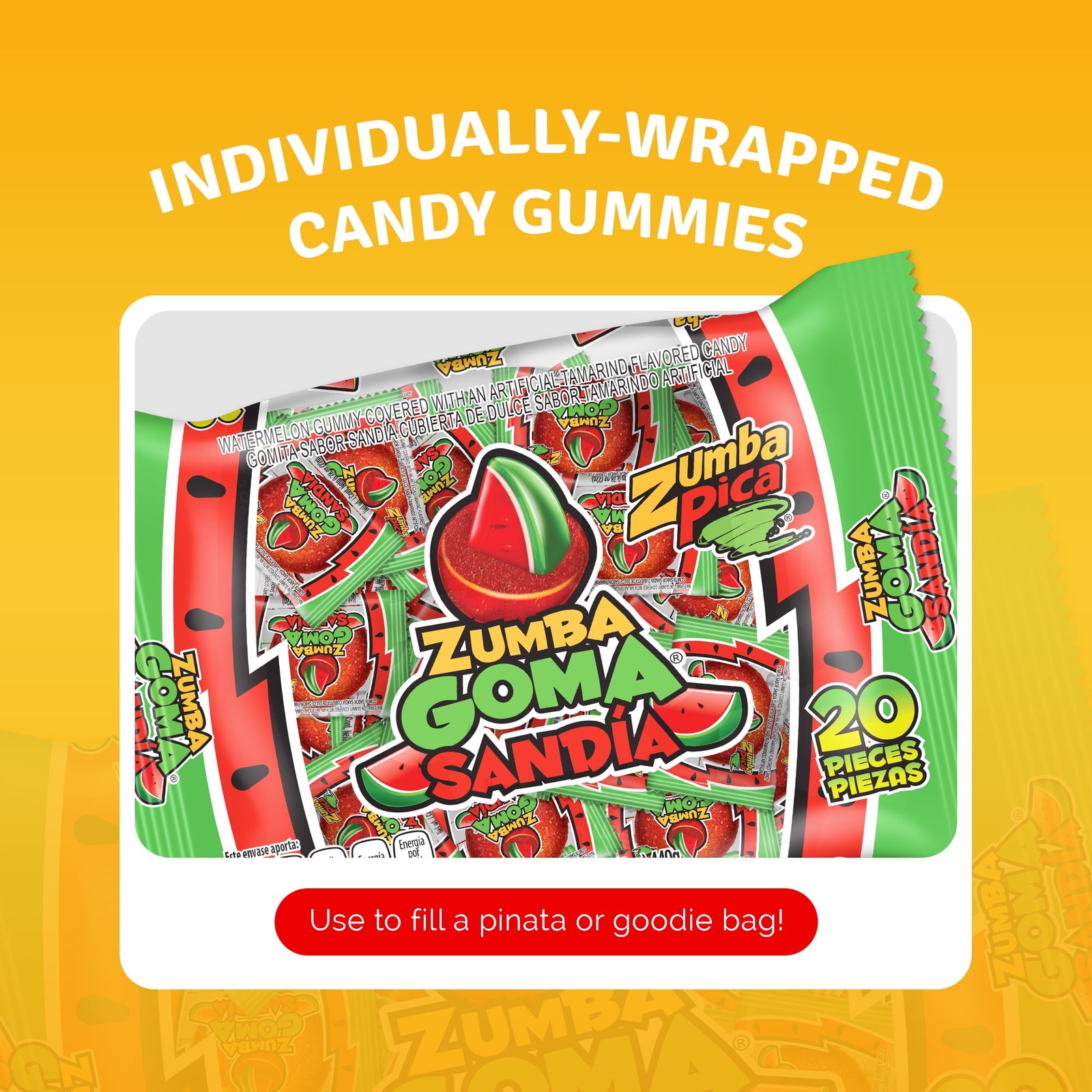Zumba Pica Goma Sandia Gummy Candy Mexican Tamarind & Watermelon Candy 20 Ct